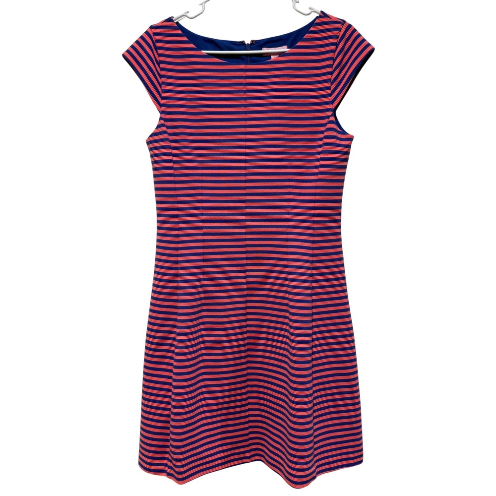 Lilly Pulitzer Brielle Striped Dress Large L Blue Coral Coastal Grandma Cocktail